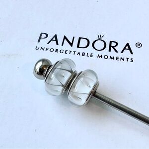Pandora Lot/2 White Looking Glass Murano Charm